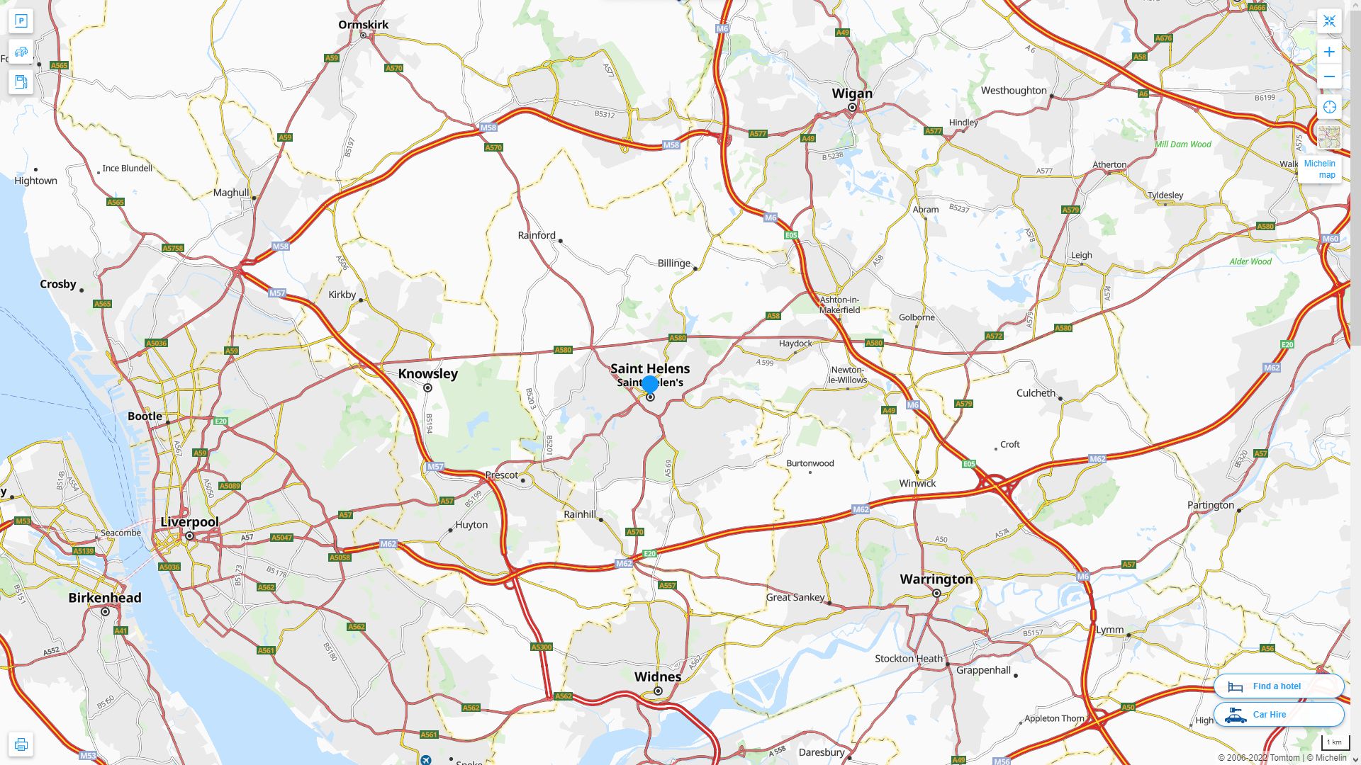 St Helens Royaume Uni Autoroute et carte routiere